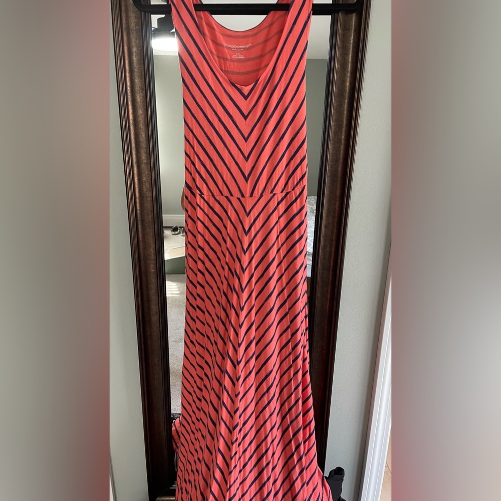 Maternity Striped Coral and Blue Maxi Dress